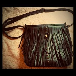 Black Mod Fringe Cross-Body Faux Leather Purse